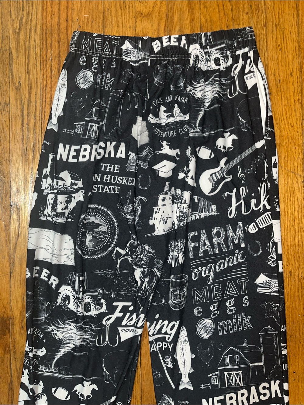Brief Insanity Black Nebraska Print Drawstring Pajama Pants Size Small - Picture 7 of 11